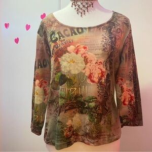 Y2K 90s Art Nouveau Floral Rhinestone Shirt